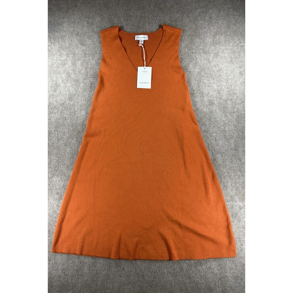 Free Assembly Sleeveless Knit Sweater Dress‎ Orange V-Neck A-Line Women's XS NWT